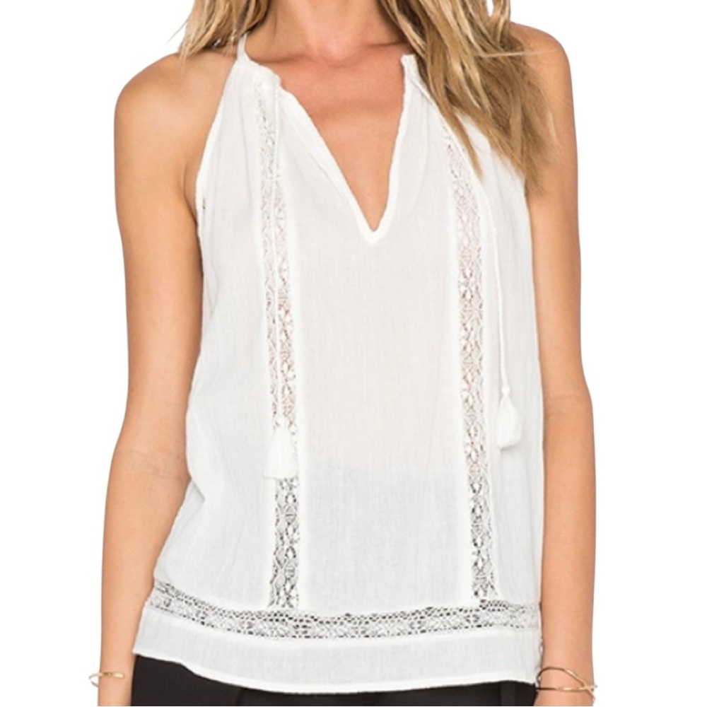Joie White Lace Tassel Chaunte Tank Top in Porcelain
